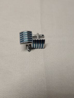 Silver Cufflinks with Light Blue Striped Inlay